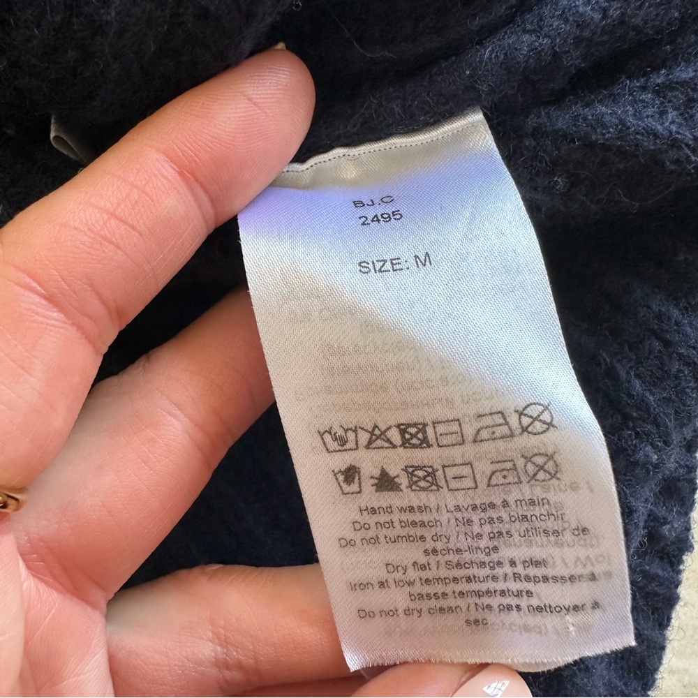 GANNI Cropped Navy Wool Blend Sweater Cardigan Size Medium - Picture 6 of 9